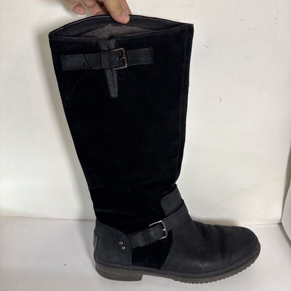 Ugg Thomsen Suede Leather Sheepskin Lined Waterproof Buckled Zip Boots Women Sz7 - Picture 4 of 10